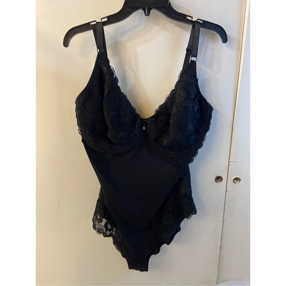 Delta Burke 3x intimate black lace bodysuit snap crotch rn# 90410